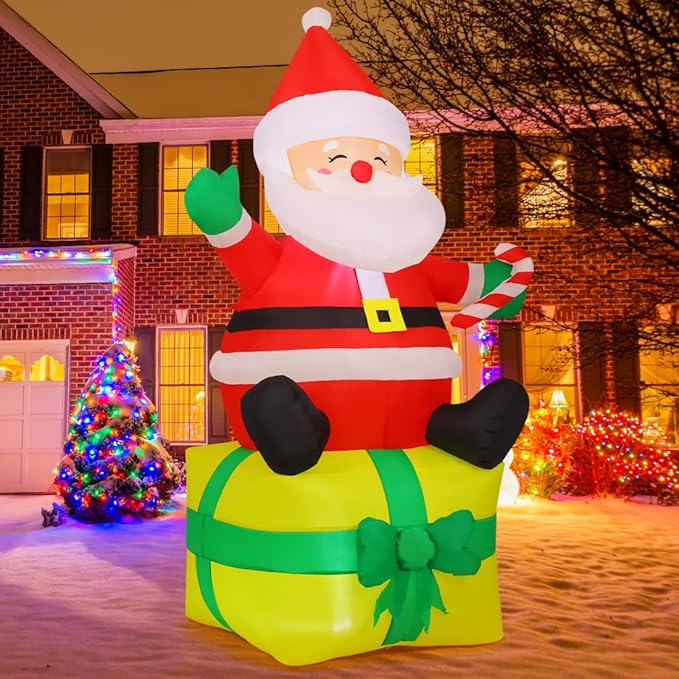 COMIN 7 FT Christmas Inflatables Outdoor Decorations, Blow Up Santa Claus Inflatable with Built-in LEDs for Christmas Indoor Outdoor Yard Lawn Garden