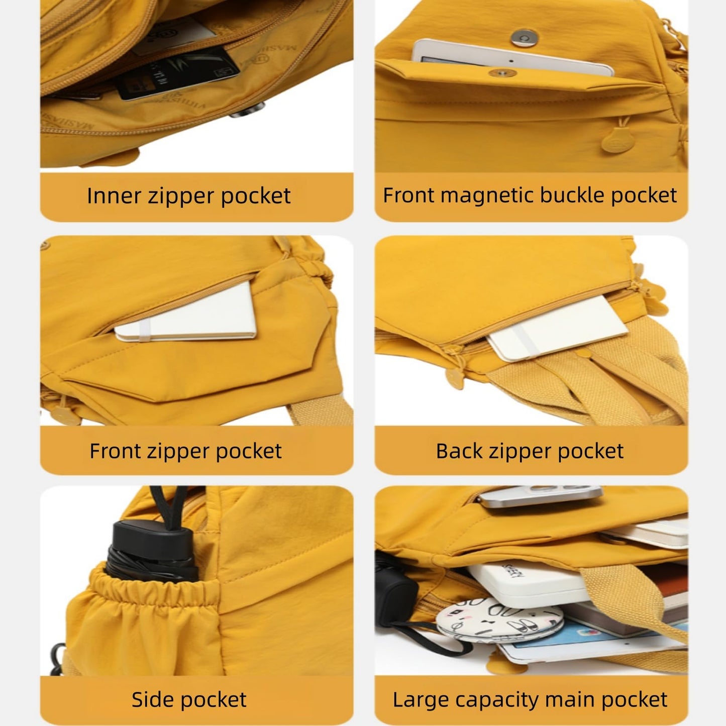 Wafybsre Convertible Sling Backpack for Women, Water-Resistant Lightweight Nylon Pack Hiking Travel Bag (Yellow)