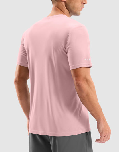 Men's Workout Breathable T-Shirts Dry Fit UPF 50+ Sun Shirts Quick Dry Cooling Tee for Athletic, Running, Hiking (Light Pink, 2XL)