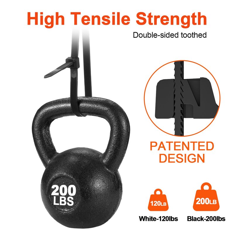 Zip Ties Heavy Duty 12+12 inch,V-Shaped Toothed Double Sided With 200 LBS Tensile Strength Cable Ties ，Extra Large Wire Ties Adjustable Nylon Tie Wraps for Indoor Outdoor Black and White（100 Pack）