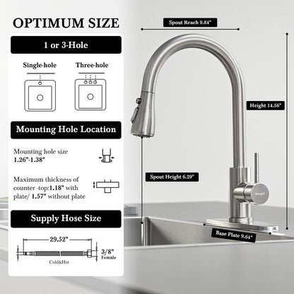 Ibergrif Kitchen Faucets with Pull Down Sprayer, Single Handle High Arc Brushed Nickel Stainless Steel 1 or 3 Hole Kitchen Sink Faucet with Deck for RV Laundry Farmhouse Bar