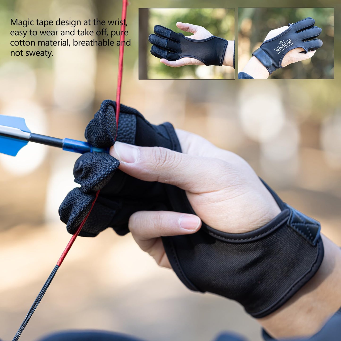 Prespollw Archery Glove Three-Finger Guard – Protective Shooting Glove for Men & Women, Ideal for Recurve & Compound Bow Hunting and Target Practice (X-Large)