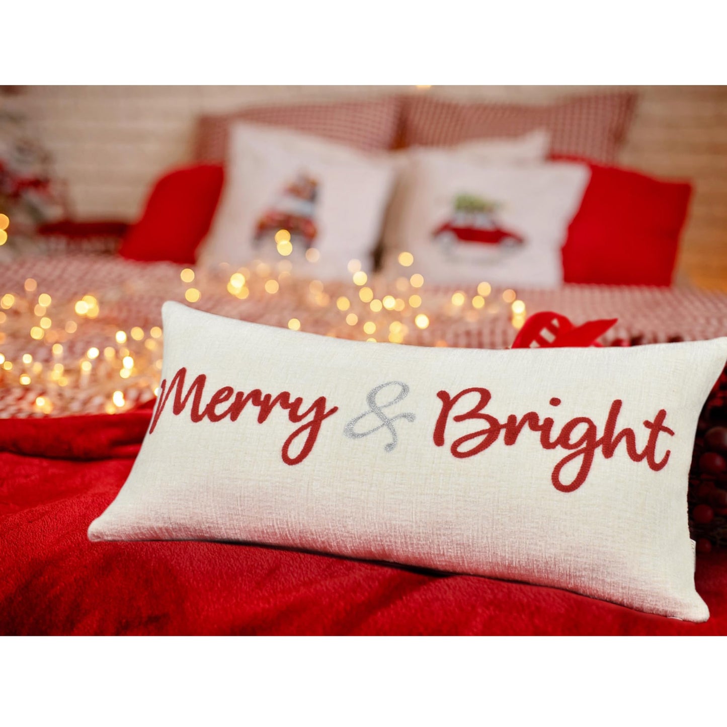 LOOPUINHOM Nice Merry and Bright Christmas Decor Cotton Burlap Decorative Rectangle Throw Lumbar Waist Pillow Case Cushion Cover for Couch Living Room 12X24 inches