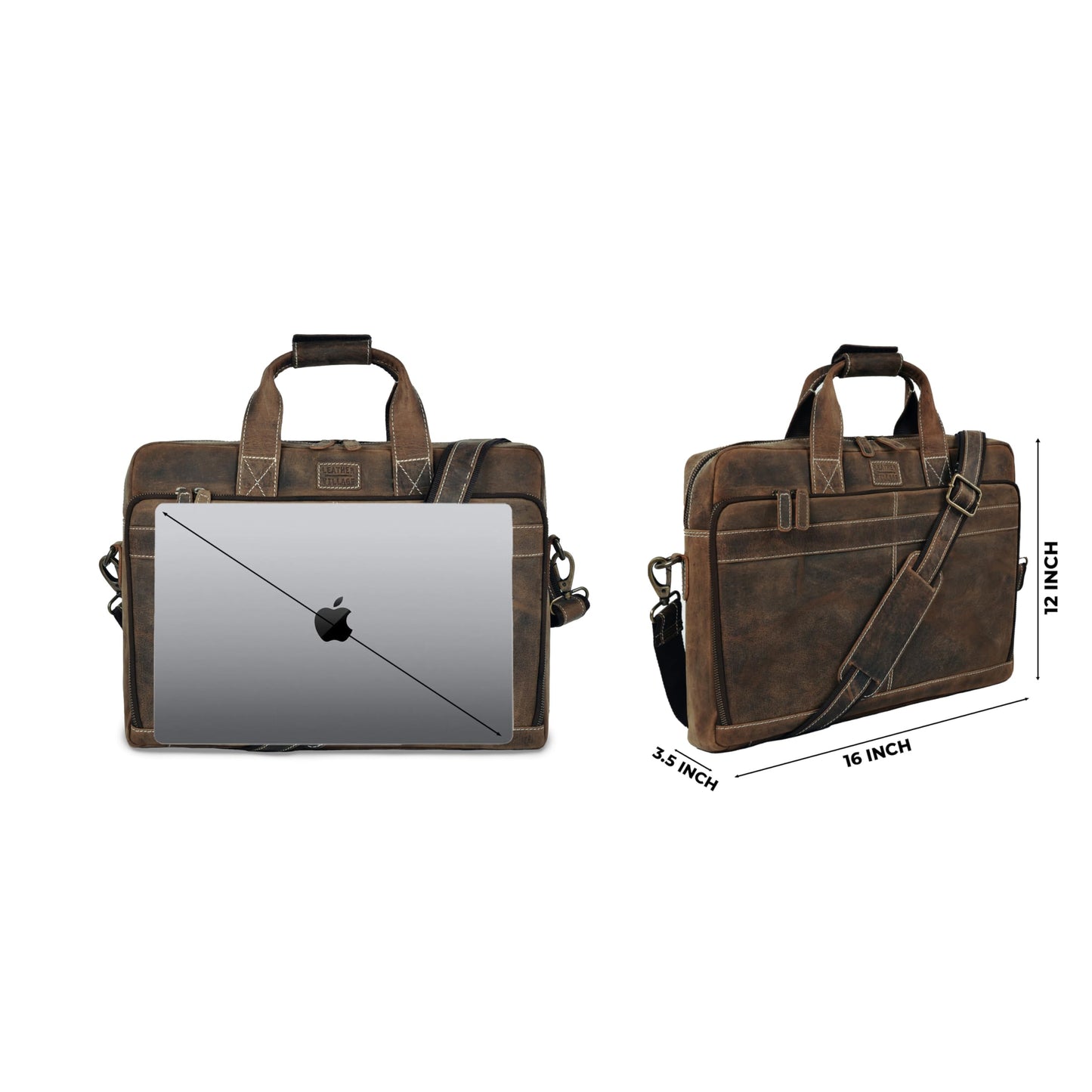 LEATHER VILLAGE 16" Leather Laptop Messenger Briefcase Bag for Men-Leather Satchel for Travel and Office Shoulder Bag- Rustic Brown