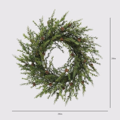 CG Hunter Holiday Collection Faux Wreath, Premium Artificial Indoor and Outdoor Large 28" Pinecone Christmas Wreath, Christmas Decorations and Holiday Greenery