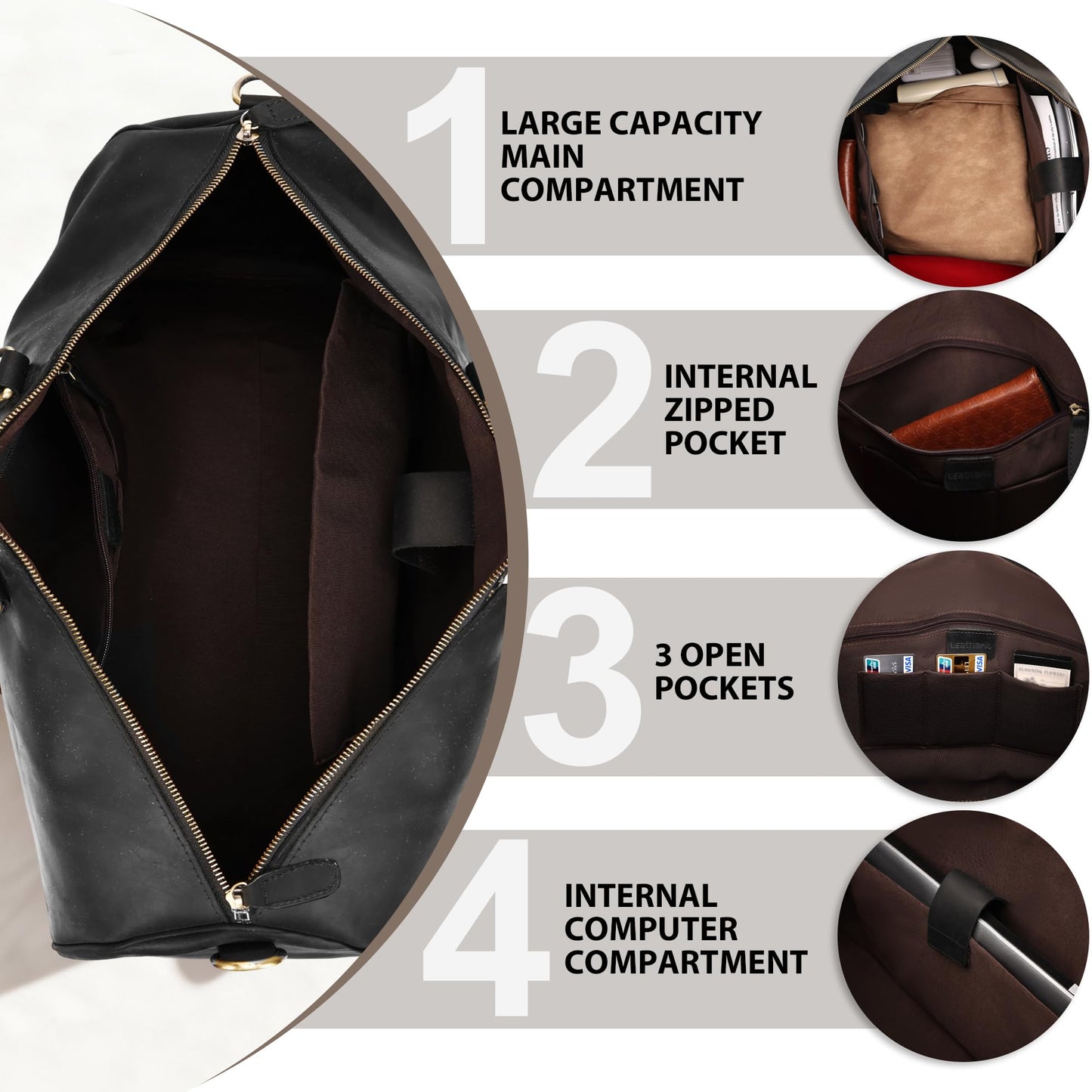 Leathario Travel Duffle Bag For Men Women Genuine Leather Overnight Weekender Bag Vintage Luggage Carry On Airplane Large Retro Unisex