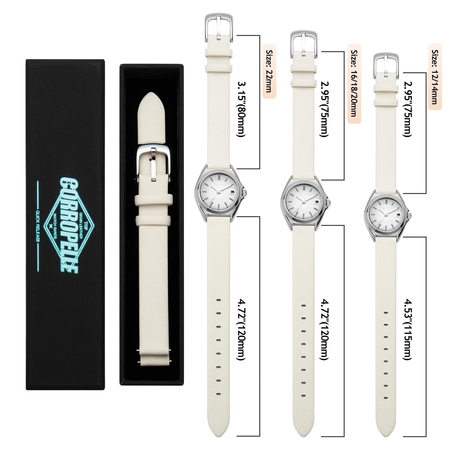 CORROPELLE Leather Watch Band Strap Quick Release, Ultra-Soft Top Grain Nappa Leather Watch bands for Women Men, Choice of Width 12mm 14mm 16mm 18mm 20mm 22mm for Watch & Smartwatch
