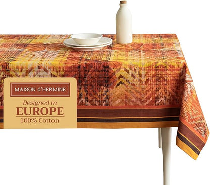 Maison d' Hermine Table Cloth Rectangle Table 100% Cotton 70 x 108 Inches Fall Tablecloth Reusable Everyday Use for Thanksgiving Christmas Decorations Dining Farmhouse Party (Thanksgiving Tartan)