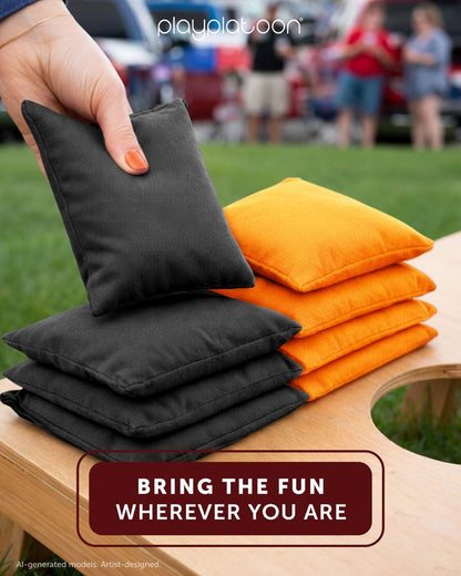 Play Platoon Weather Resistant Cornhole Bags - Set of 8 Regulation Corn Hole - Orange & Black - Durable Duck Cloth for Tossing Game, Includes Tote Bag
