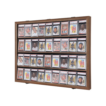 VERANI Baseball Card Display Case - 36 Graded Sports Card Display Frame - Holds Sport Cards with UV Protection Clear View Lockable Wall Cabinet for Football Basketball Hockey Trading Card, Walnut