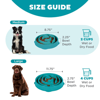 Outward Hound Fun Feeder Slo Bowl, Slow Feeder Dog Bowl, Medium/Mini, Turquoise