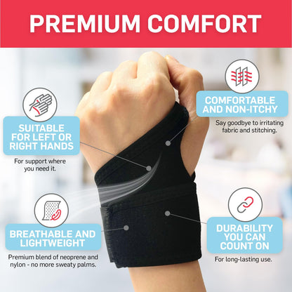 Dr. Arthritis Essentials Wrist Brace for Support & Pain Relief – Adjustable Wrist Wraps for Stability & Comfort – Ideal for Recovery, Work, Sports, and Everyday Use (Black Single)