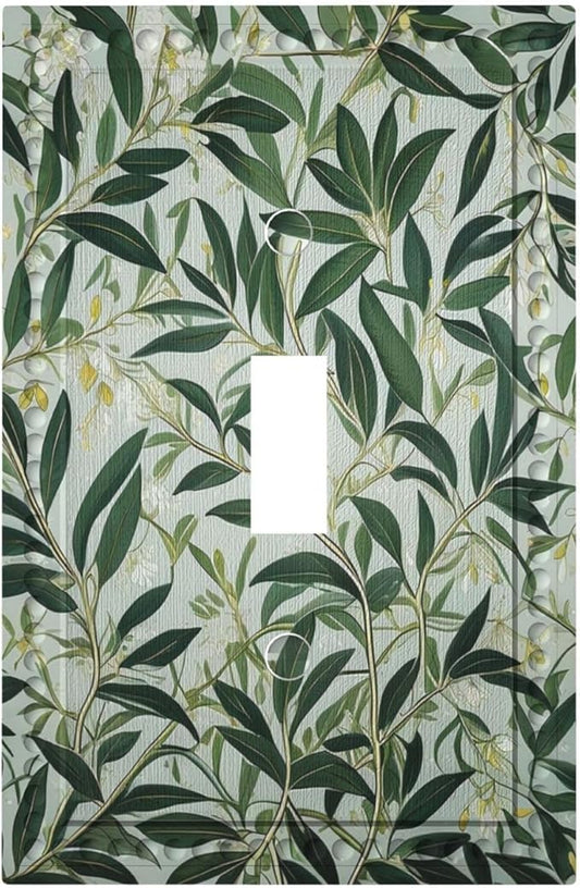 Sage Eucalyptus Leaves Foliage Light Switch Covers 1 Gang Single Toggle Wall Plate Decorative Switchcover Electrical Switchplate for Country Living Decor
