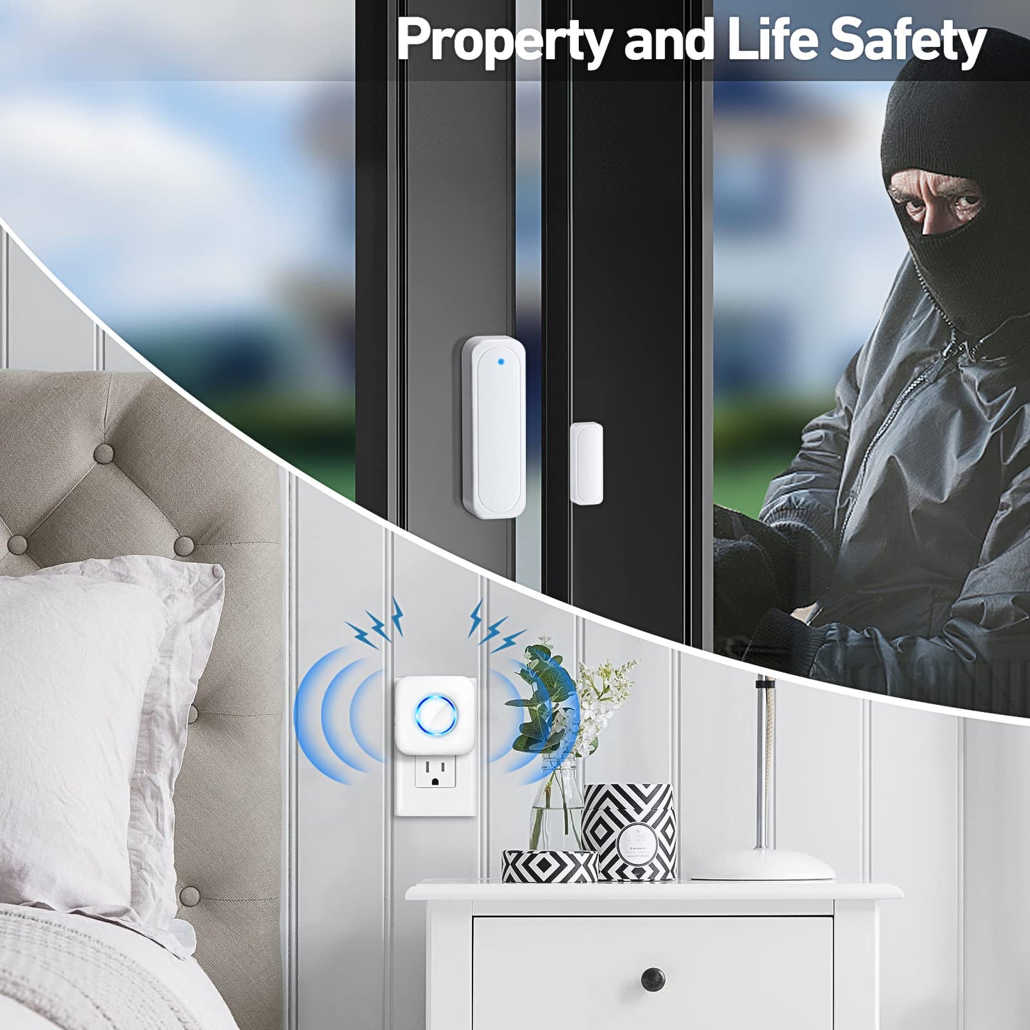 Door Chime, Satisure Wireless Door Open Contact Sensor Alarm Chime with 600 FT Range 58 Chimes 5 Volume Levels LED Indicators, Door Ringer Alert for Business/Store/Home/Office When Entering