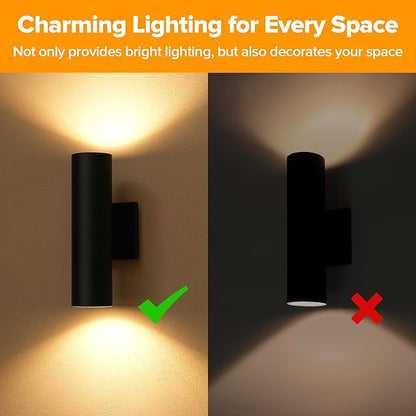 LUTEC Outdoor Wall Light Fixtures, Integrated LED Cylinder Up-Down Sconce, 16W 3000K Waterproof Aluminum Exterior Lighting, Modern Matte Black Wall Sconce Outdoor Lighting for Porch, Entryway, 2 Pack
