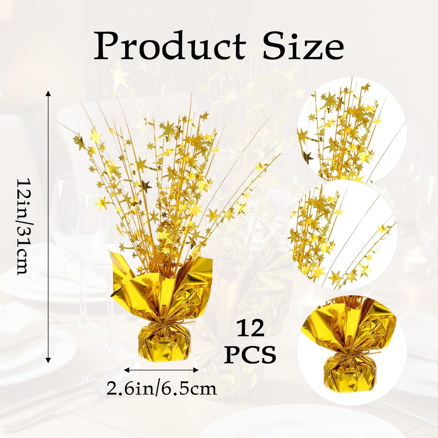 12 Pack Metallic Foil Spray Centerpiece Star Table Decoration Burst Table Centerpieces for Birthday Star Tabletop for Birthday New Years Nye Wedding Anniversary Graduation Holiday Party Supplies Decor