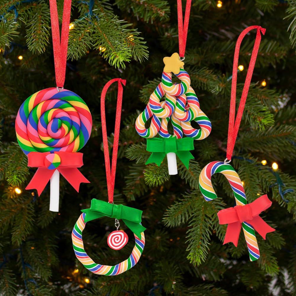 8 PCS Christmas Candy Ornaments, Polymer Clay Lollipop Hanging Decor for Xmas Tree, Holiday Party Decoration by Aurdox
