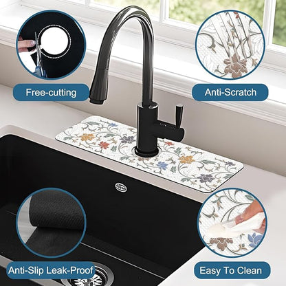 Art Ceramic Texture Sink Splash Guard Ceramic Flowers Faucet Absorbing Mat Fast