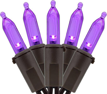 YULETIME 200 Purple LED Christmas Lights, 66 Feet Brown Wire UL Certified Commercial Grade Holiday String Light Set