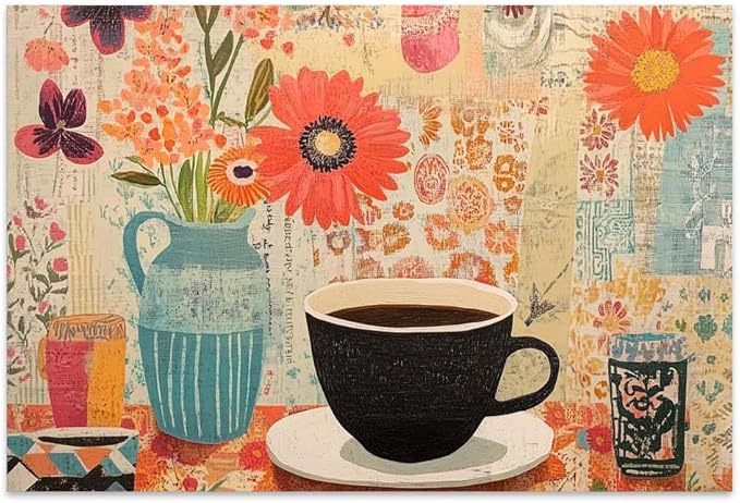 Yesad Vintage Coffee Art Print, Coffee Bar Décor Kitchen Art Canvas Wall Art Pictures Poster Prints Retro Décor Home Décor for Living Room Farmhouse Dining Room Wall Décor (Unframed,30”x20”, Coffee8)