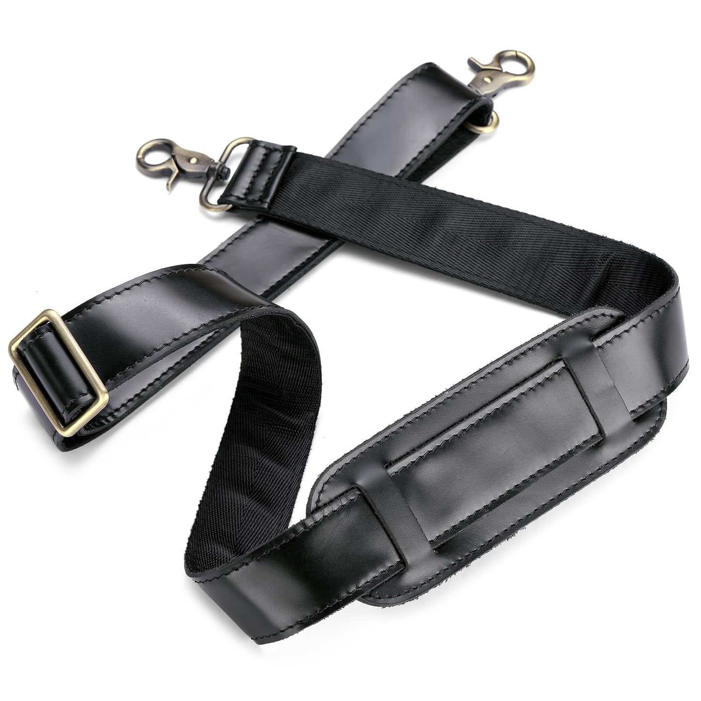 Enwaen Black Leather Bag Strap Replacement - Adjustable Shoulder Strap for Messenger Briefcase Duffle Crossbody Bags