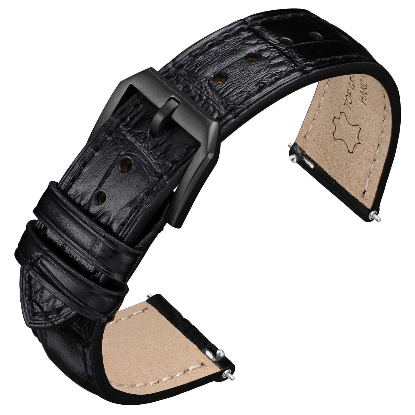 ANNEFIT Quick Release Watch Band, Embossed Alligator Grain Leather Watch Strap with Black Buckle, Replacement Bands Width 16mm (Black)