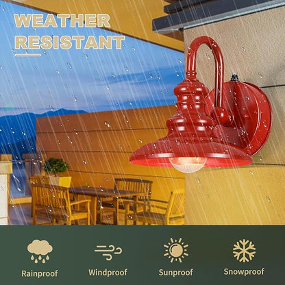 LONEDRUID Dusk to Dawn Sensor Outdoor Gooseneck Barn Light Fixtures Red Exterior Wall Sconce Lighting Rustic Outside Porch Lantern Farmhouse Wall Mount Lamp for House Garage Patio