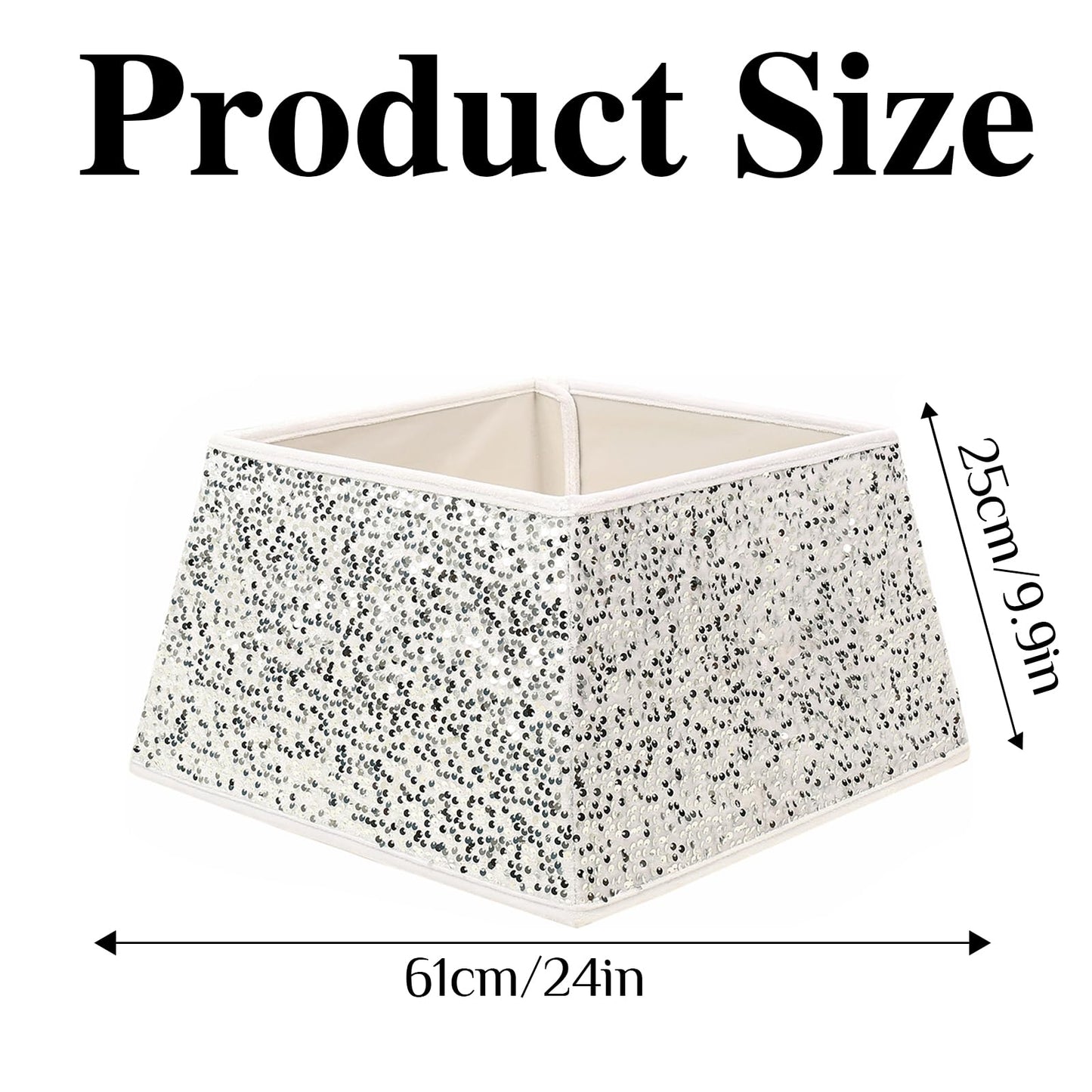 XmasExp Christmas Tree Collar, 24 inch Sequin Tree Skirt Stand Base Cover for Home Decor, Medium Size 4 Piece, White