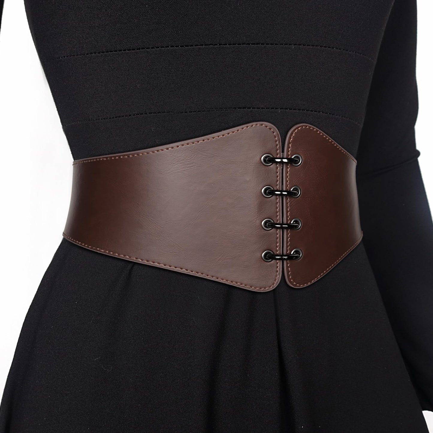 L'VOW Women's Viking Leather Corset Belt - Renaissance Cinch Belt Halloween Medieval(Brown,XXL)