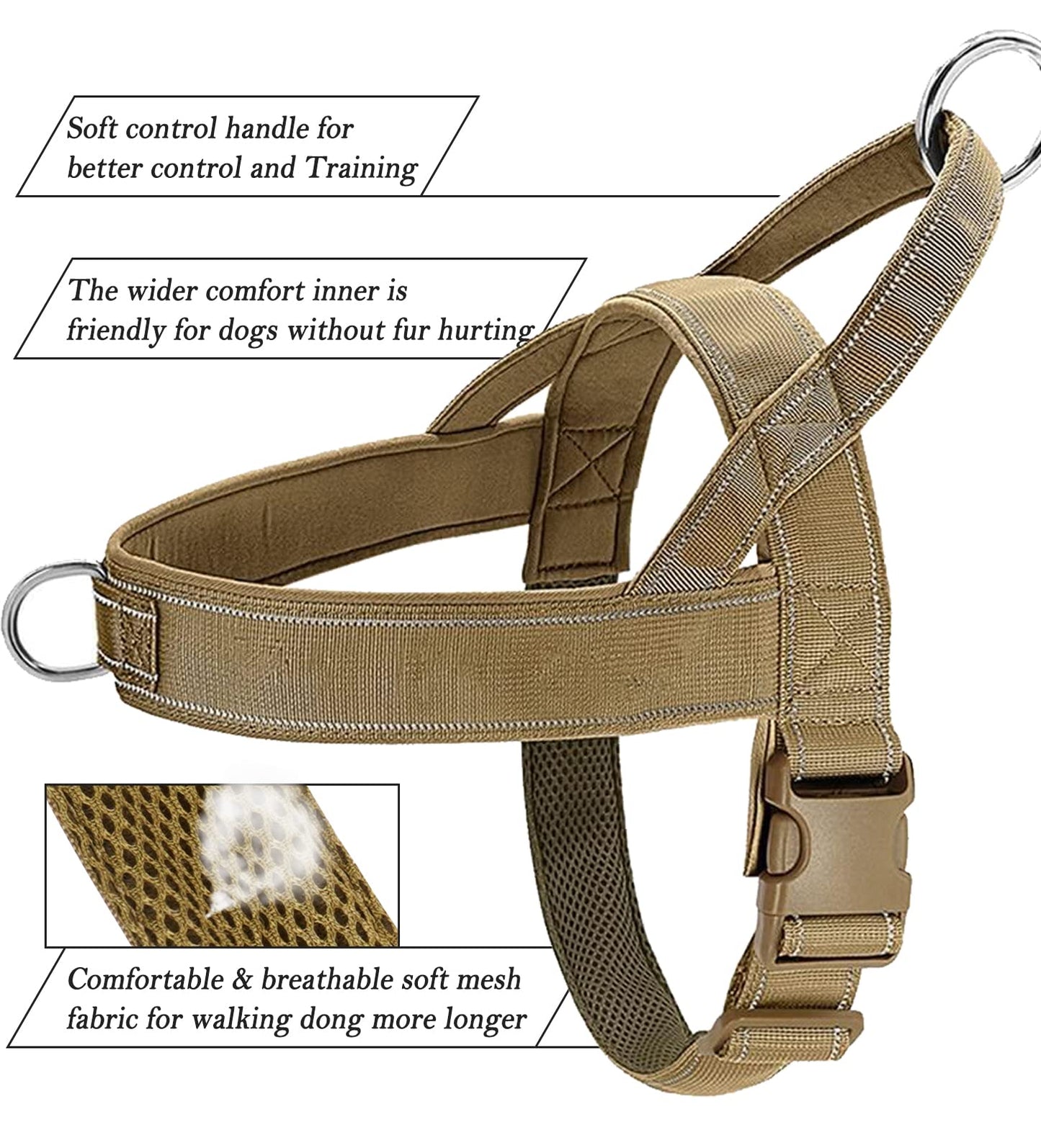 QIFBYFB No Pull Dog Harness for Medium Large Dogs, Reflective Escape Proof Adjustable No Pulling Harnesses Brown L