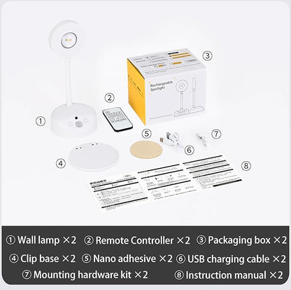 2200mAh Cat's Eye Bulb Motion Sensor Picture Light, LED Wall Sconce, Spotlight Painting Night Lamp, Rechargeable Battery Operated 3 Color & Dimmable 360° Rotation (White, 2 Pcs)