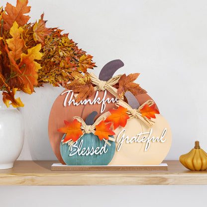 LXDNBGO Fall Pumpkin Decor, Thanksgiving Fall Decorations for Home, Farmhouse Wooden Pumpkin Autumn Decor, Thanksgiving Decorations Sign for Table Office Desk Mantle
