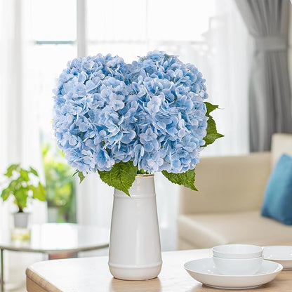 BonBloom's 3 Pcs Blue Faux Hydrangea Flowers 21 inches Hydrangea Artificial Flowers Latex Real Touch Flowers for Wedding Centerpieces Home Party Table Garden Outdoor Decoration