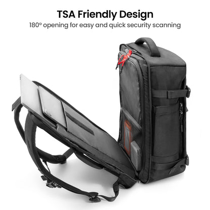 tomtoc Travel Backpack 40L, TSA Friendly Flight Approved Carry-on Luggage Hand Water-resistant Lightweight Business Rucksack, Durable Large Weekender Bag Daypack Fits 17.3 Inch Laptop, PFAS Free