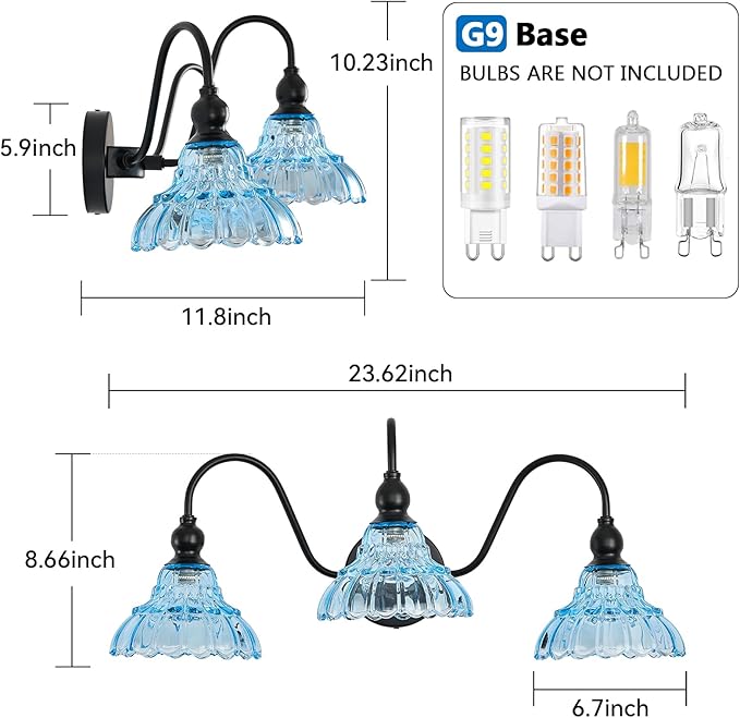Vintage Bathroom Vanity Lights 3-Light Bedroom Vanity Lighting Fixtures Blue Wall Sconces for Mirror Pictures Hallway Dining Room Kitchen