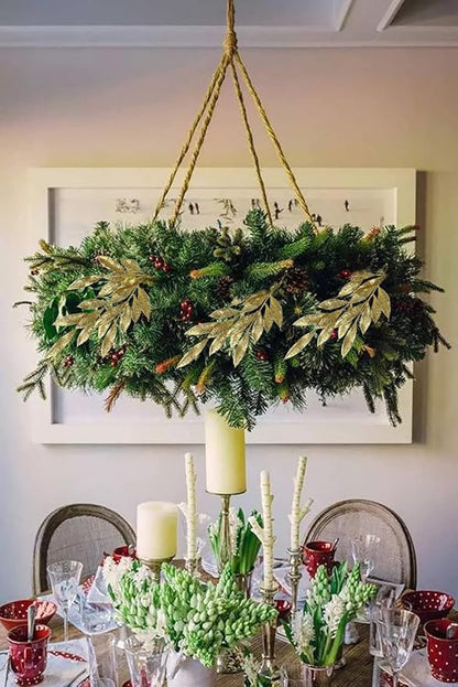 DILATATA 6Pcs Christmas Glitter Leaves Bay Leaves Spray 24" Artificial Gold Bay Leaf Picks Sprays Giltter Stems for Christmas Tree DIY Xmas Wreath Garland Home Decor - Gold