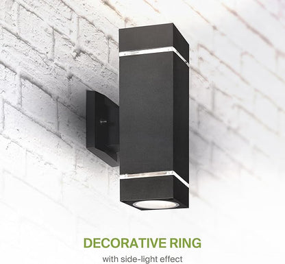 ASD 2 Light Square Outdoor Wall Light Fixture | 120W E26 Bulb Socket 120V ETL Cylinder Up Down Lights | LED/CFL/Incandescent Bulb Exterior Wall Sconce | Front Door, Porch Patio | Ringed Black, 6 Pack