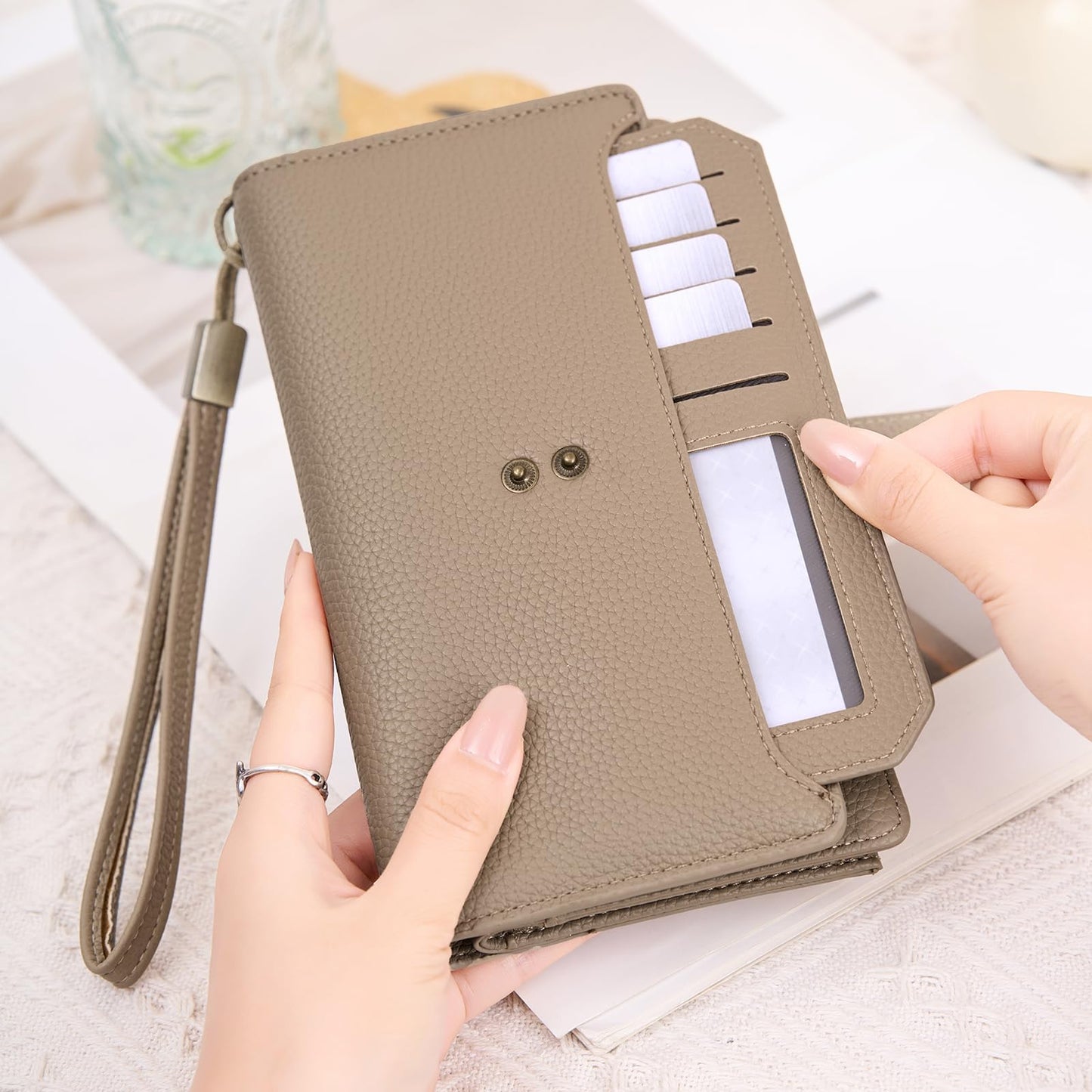 GAEKEAO Womens Wallet RFID Blocking Large Capacity Vegan Leather Card Holder Wristlet Clutch with 32 Card Slots 4 ID Windows