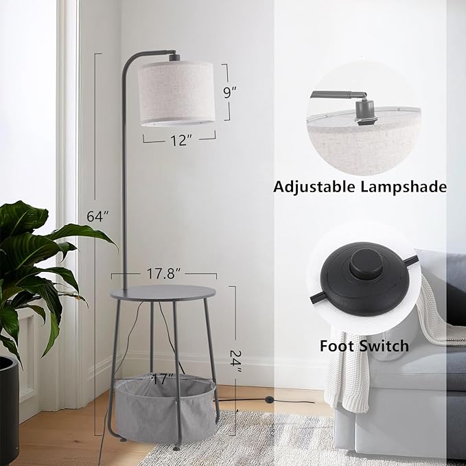 Floor Lamp with Cat Bed, Adjustable Lampshade, 3 Color Temperatures, Foot Switch Control, Tall Standing Lamp with Pet House, Modern Lighting for Living Room Bedroom Decor, Gray