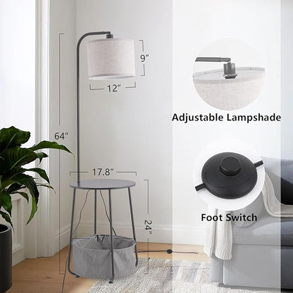 Floor Lamp with Cat Bed, Adjustable Lampshade, 3 Color Temperatures, Foot Switch Control, Tall Standing Lamp with Pet House, Modern Lighting for Living Room Bedroom Decor, Gray