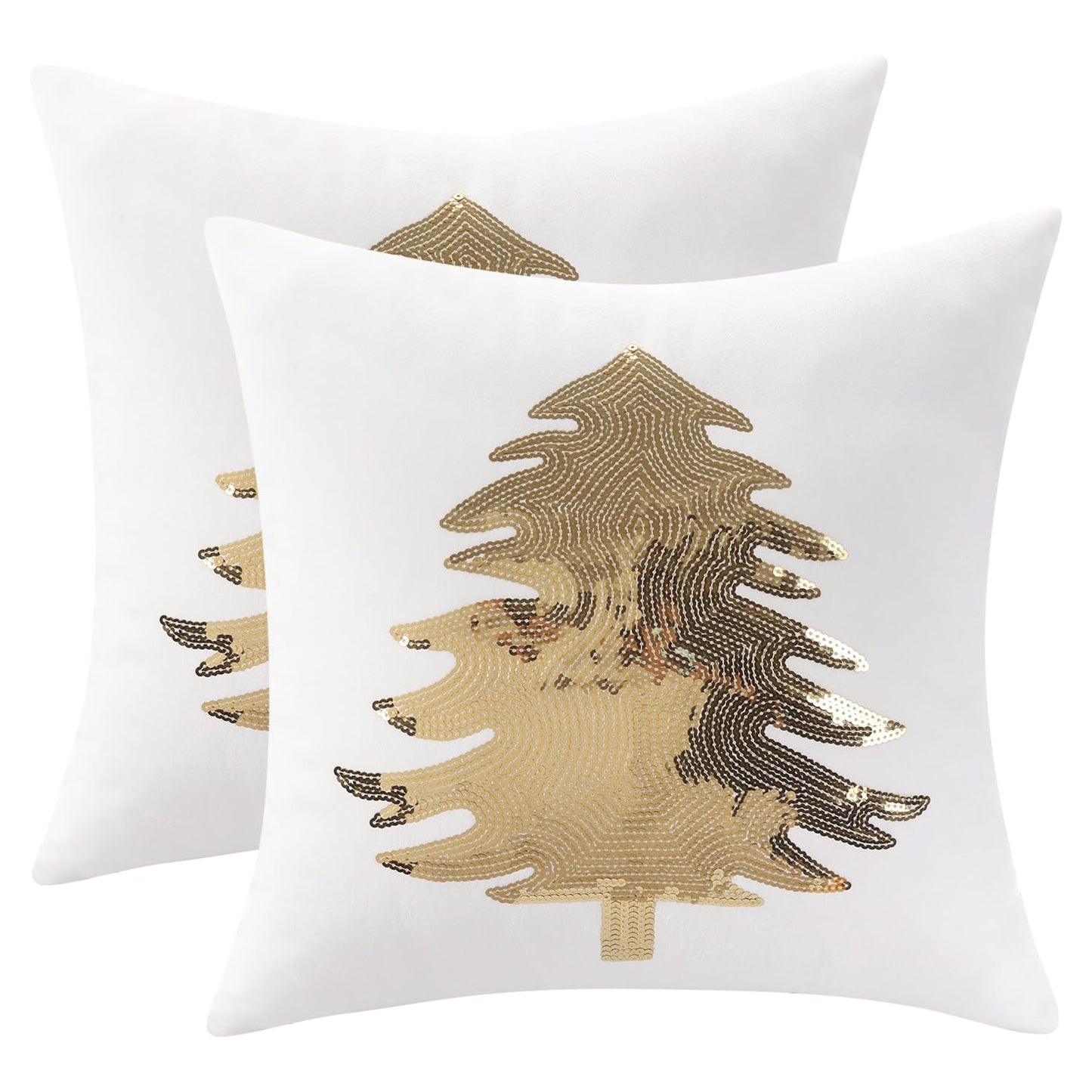 Tosleo Christmas Pillowcases 18 x 18 inch Set of 2 White Xmas Tree Sequins Throw Pillow Cover Christmas Pillow case Party Decorations Winter Holiday Cushion Cases