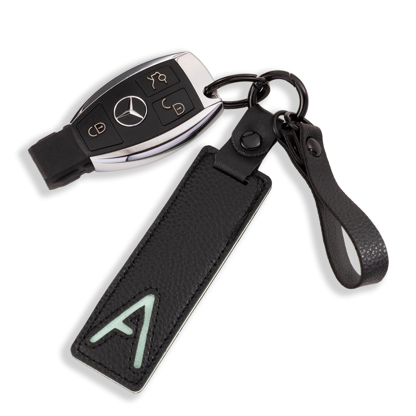 XGALBLA Initial PU Leather Letter A Keychains for Women, Two-tone Splicing Key Tag Bag Charms Key Holder Lanyard Strap for Key Purse Luggage Handbags Backpacks(Black and Green)
