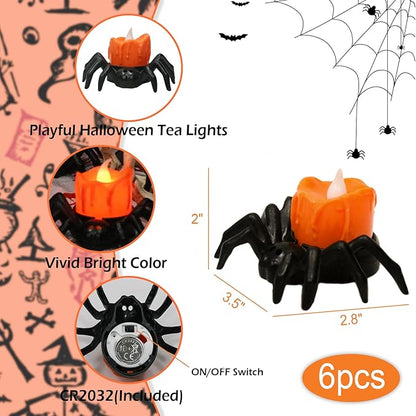 Halloween Decorations Tea Lights Candles with 6H Timer, 6 PCS Φ 1.6" H 1.6" Battery Operated Halloween Candles Flameless LED Candle Holders Flickering Table Party Halloween Decor Indoor