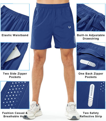 NORTHYARD Men's Athletic Running Shorts Gym Workout 7"/9"/5" Quick Dry Lightweight Sports Basketball Tennis 3 Zipper Pockets ROYALBLUE-5inch 2XL
