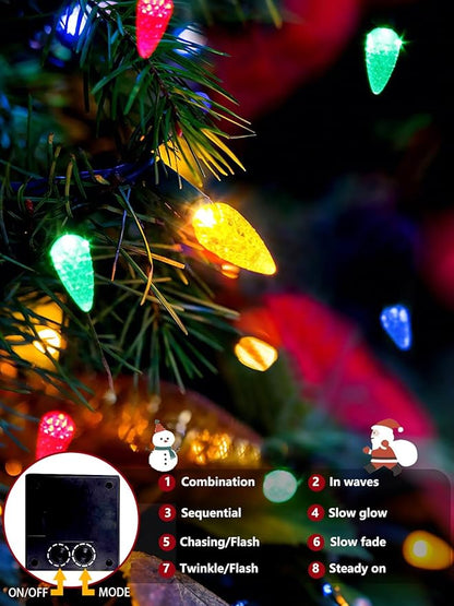 C6 Solar Christmas Lights Outdoor, 100 LED 40FT Christmas Decorations Outdoor Waterproof, Solar String Lights for Outside with 8 Modes, Fairy Twinkle Light for Tree Garden Yard Xmas Decor (Multicolor)