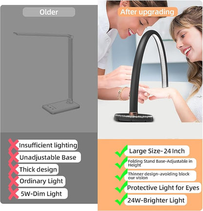 Half Moon Light for Nail Desk, Black Nail Tech Desk Lamp with Stepless Dimming, 3 Color Temperature, for Manicure, Tattoos, Eyebrows, Beauty