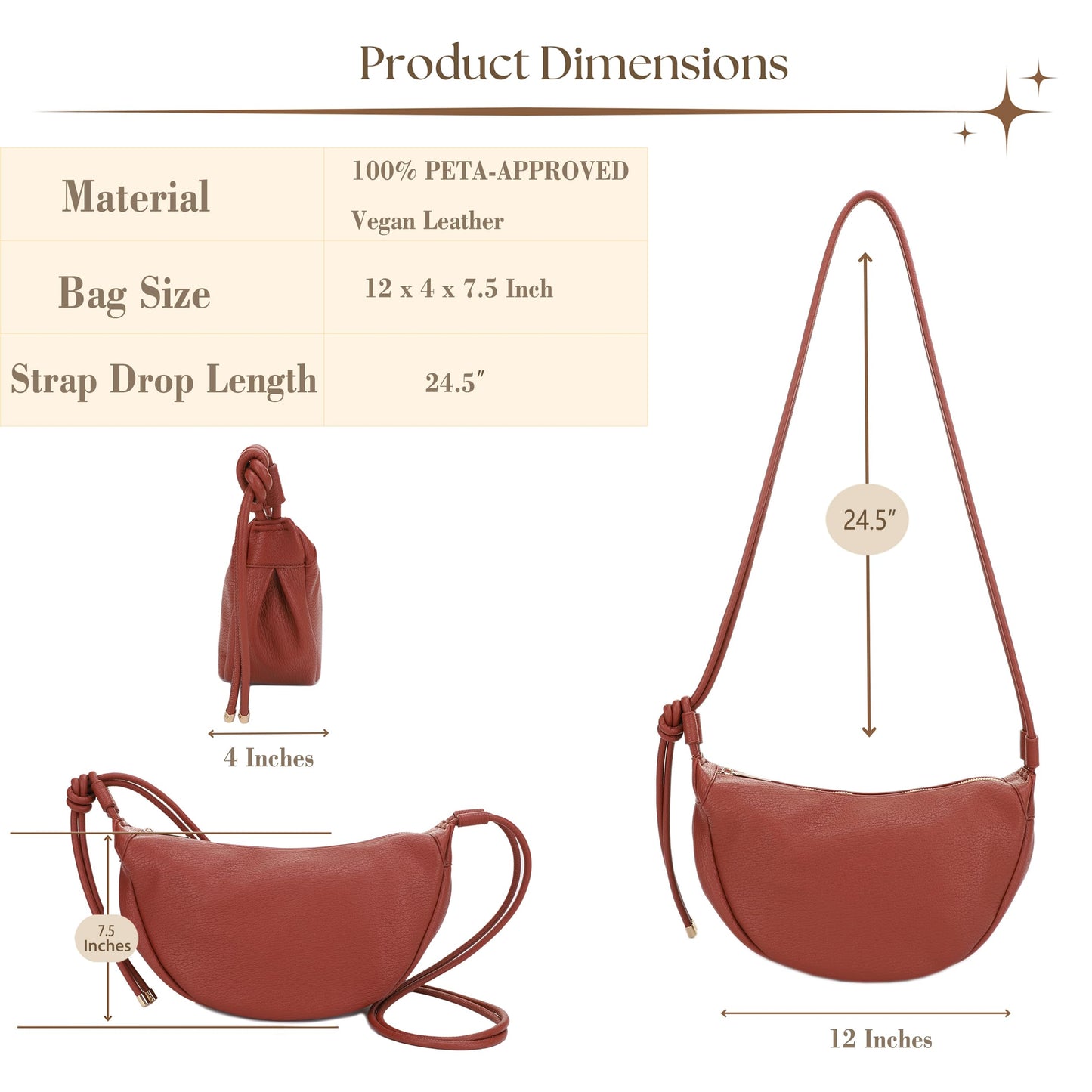 Mali+Lili Hobo Shoulder Bag for Women, Hobo Leather purses, Aria Convertible Crossbody Bags for Women, Women's Shoulder Handbags, Everyday Crossbody Purse, Cognac