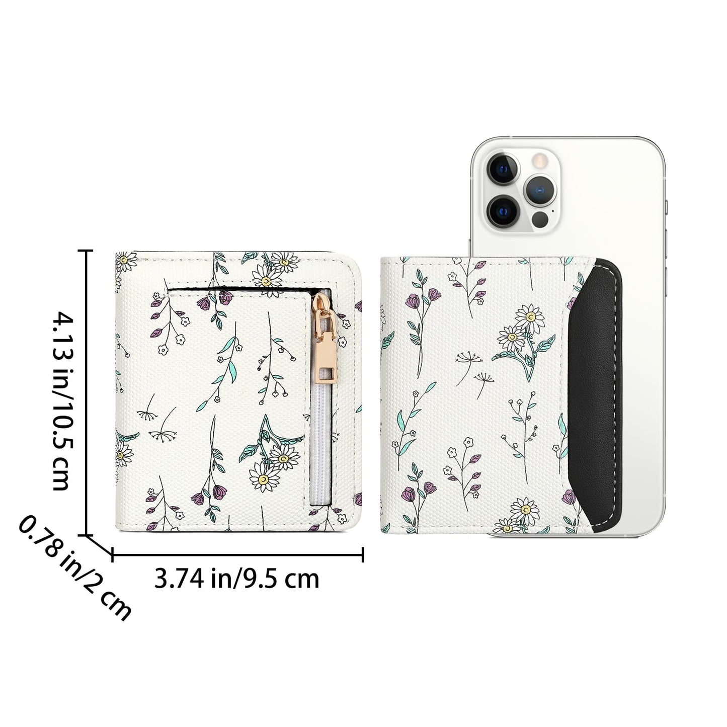 GAEKEAO Small Wallet for Women RFID Leather Bifold Slim Card Holder Cute Flower Wallet for Women with Zipper Coin Pocket