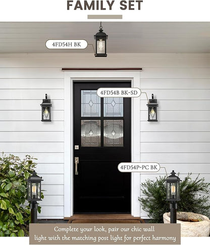 FEMILA Outdoor Wall Light Fixture,1-Light Exterior Waterproof Wall Sconce, Front Porch Lights, Matte Black Finish with Water Ripple Glass,E26 Socket, 4FD54B BK-SD