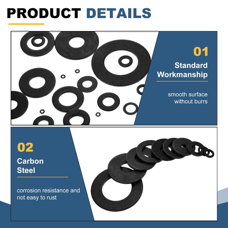 uxcell 20Pcs Carbon Steel Flat Washers, M8x30x3mm Black Oxidized Grade 8.8 Washer, Seal Gaskets Flat Ring for Screws Bolts Machinery Repair, Outdoor Construction